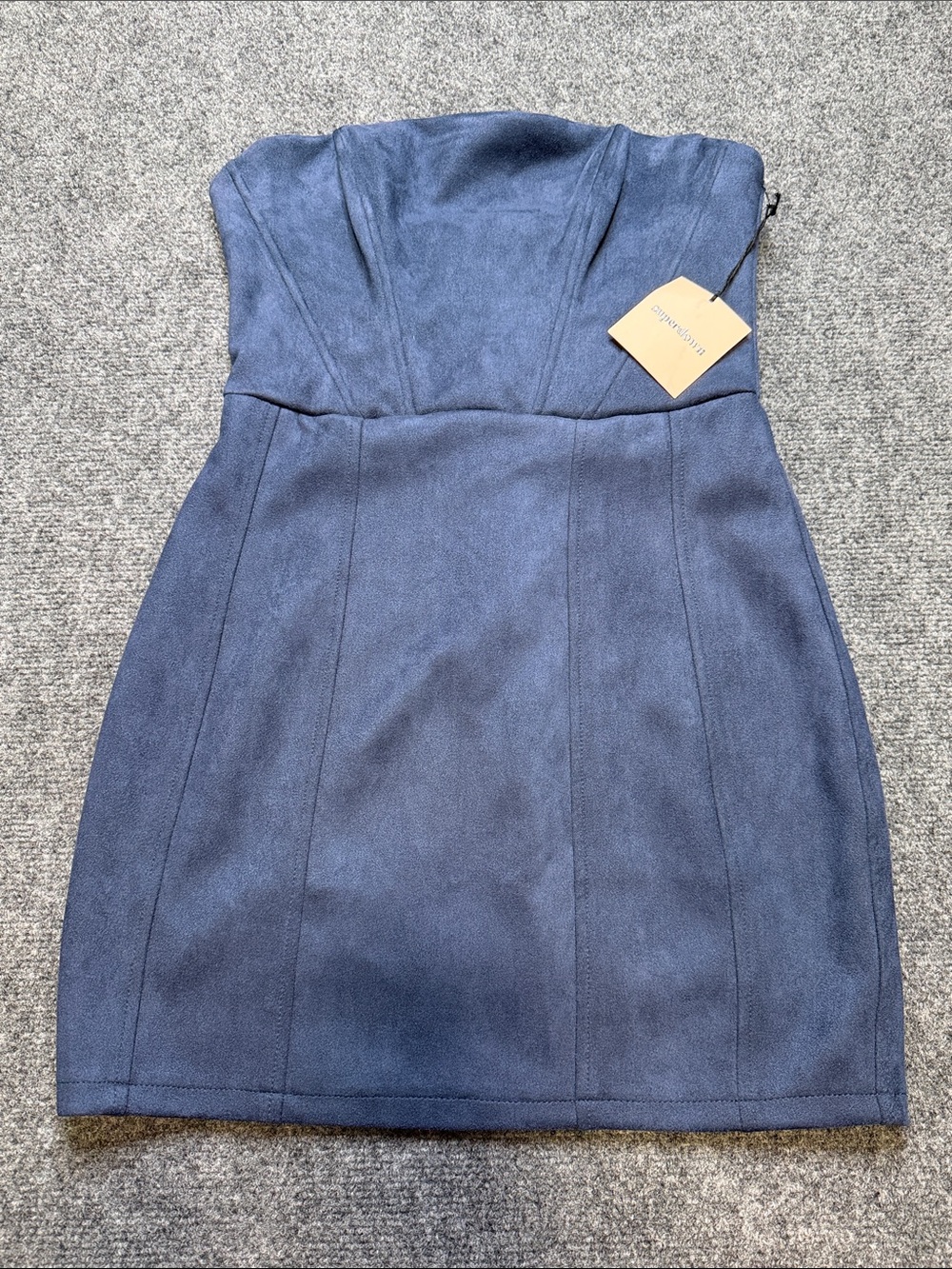 superdown Strapless Navy Suede Mini Dress
